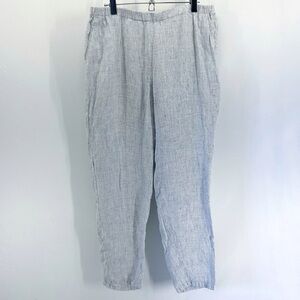 Eileen Fisher 100% Organic Linen Cropped Pull On Pants Windowpane Medium